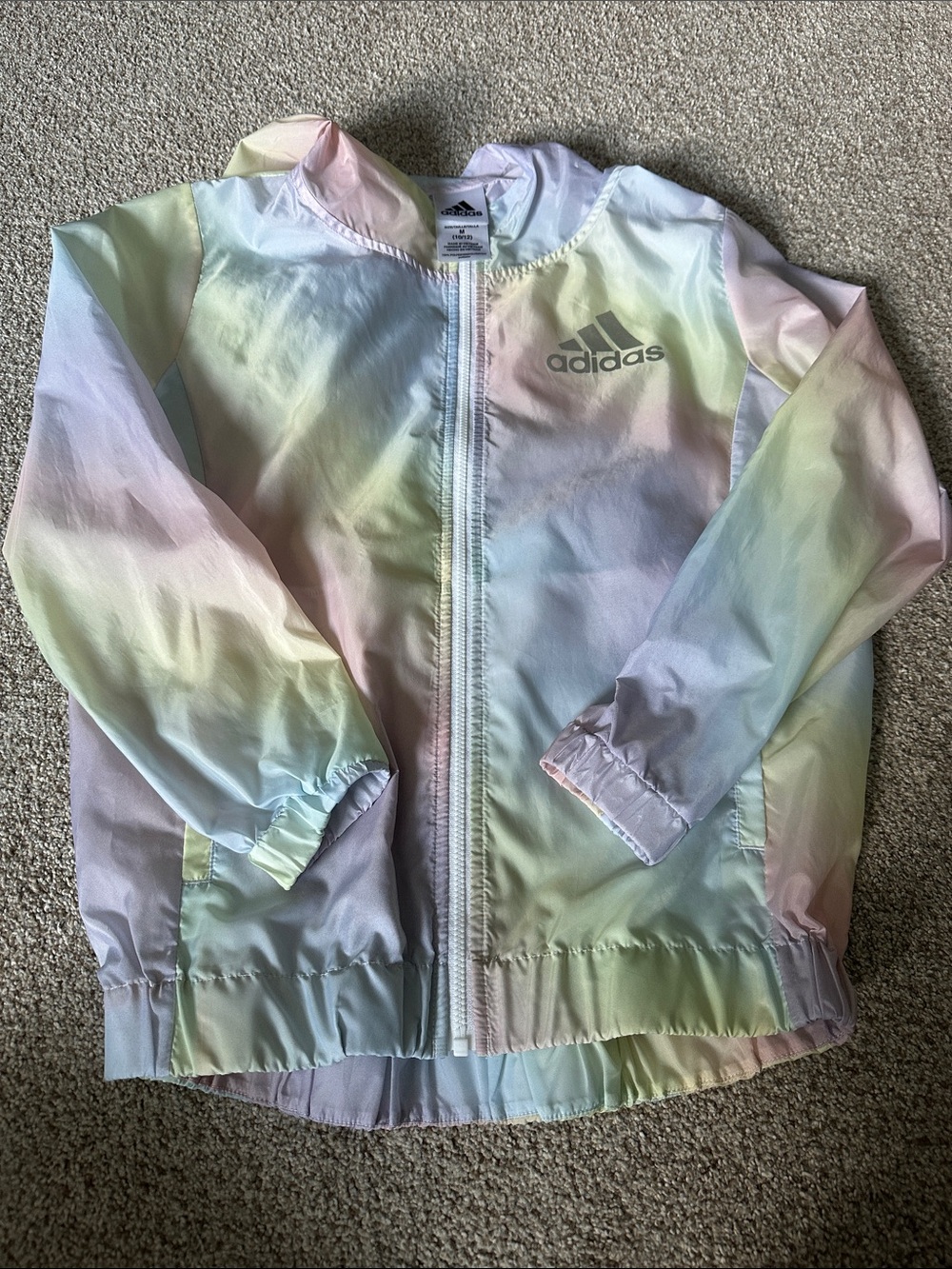 adidas Kids Pastel Rainbow Windbreaker Jacket size girls medium 10/12 EUC